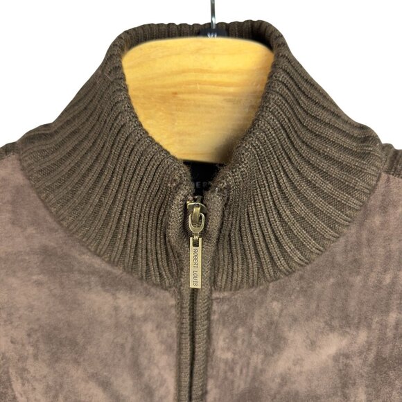 Robert Louis Jacket XL Maroon Ribbed Knit & Suede Style Preppy Full Zip Pockets - Picture 3 of 10